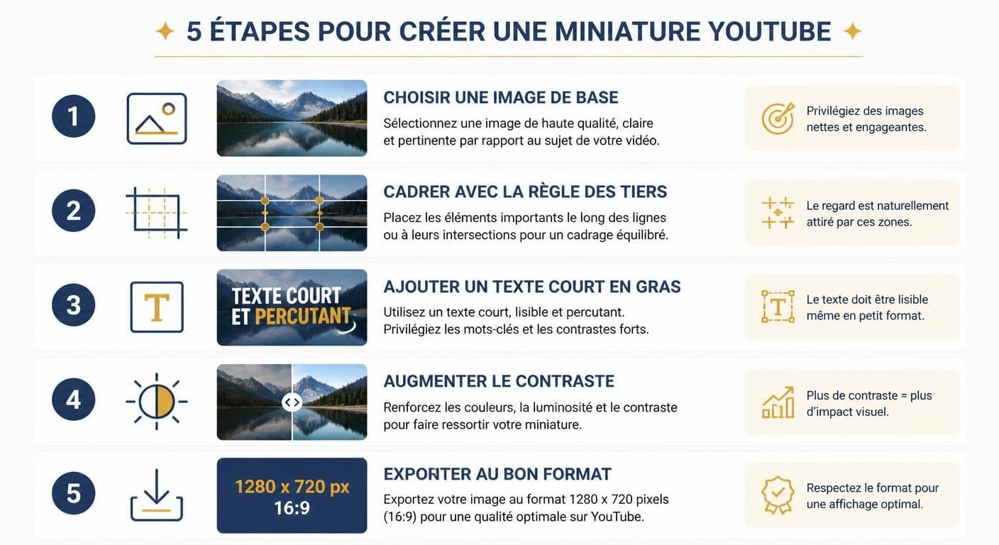 Infographie des 5 étapes pour faire une miniature YouTube