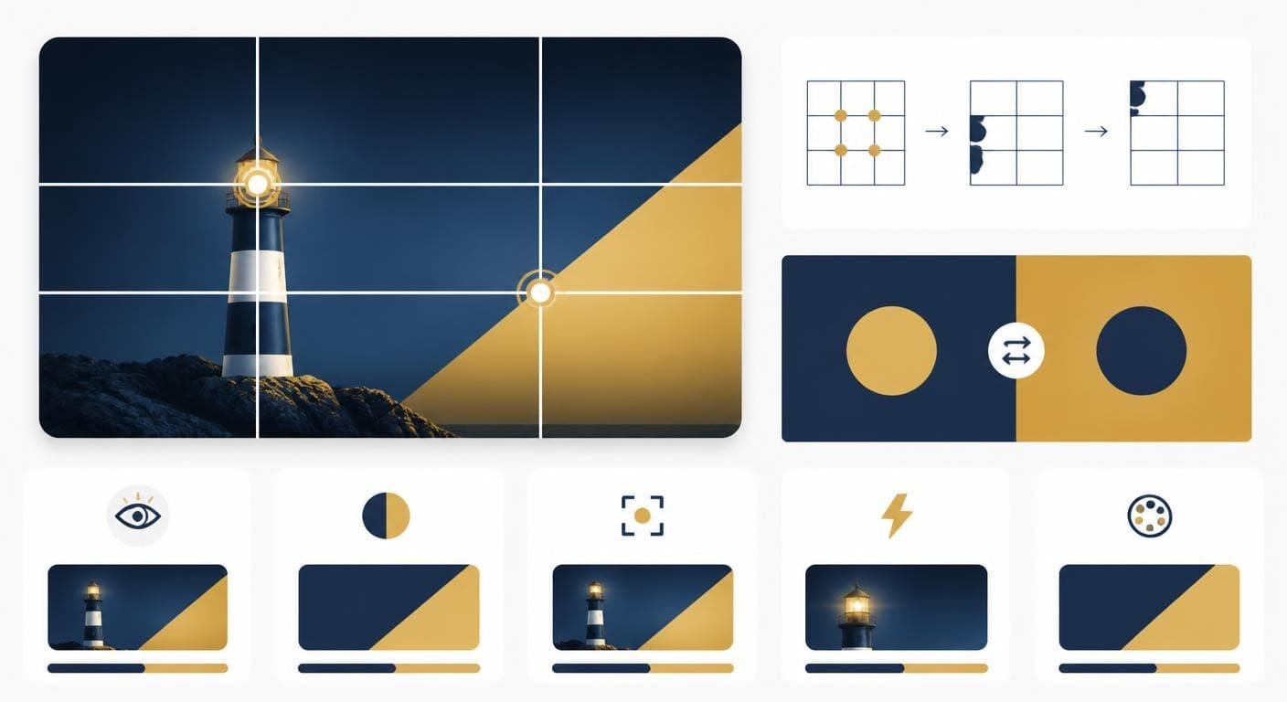 Infographie illustrant la règle des tiers et le contraste sur une miniature YouTube