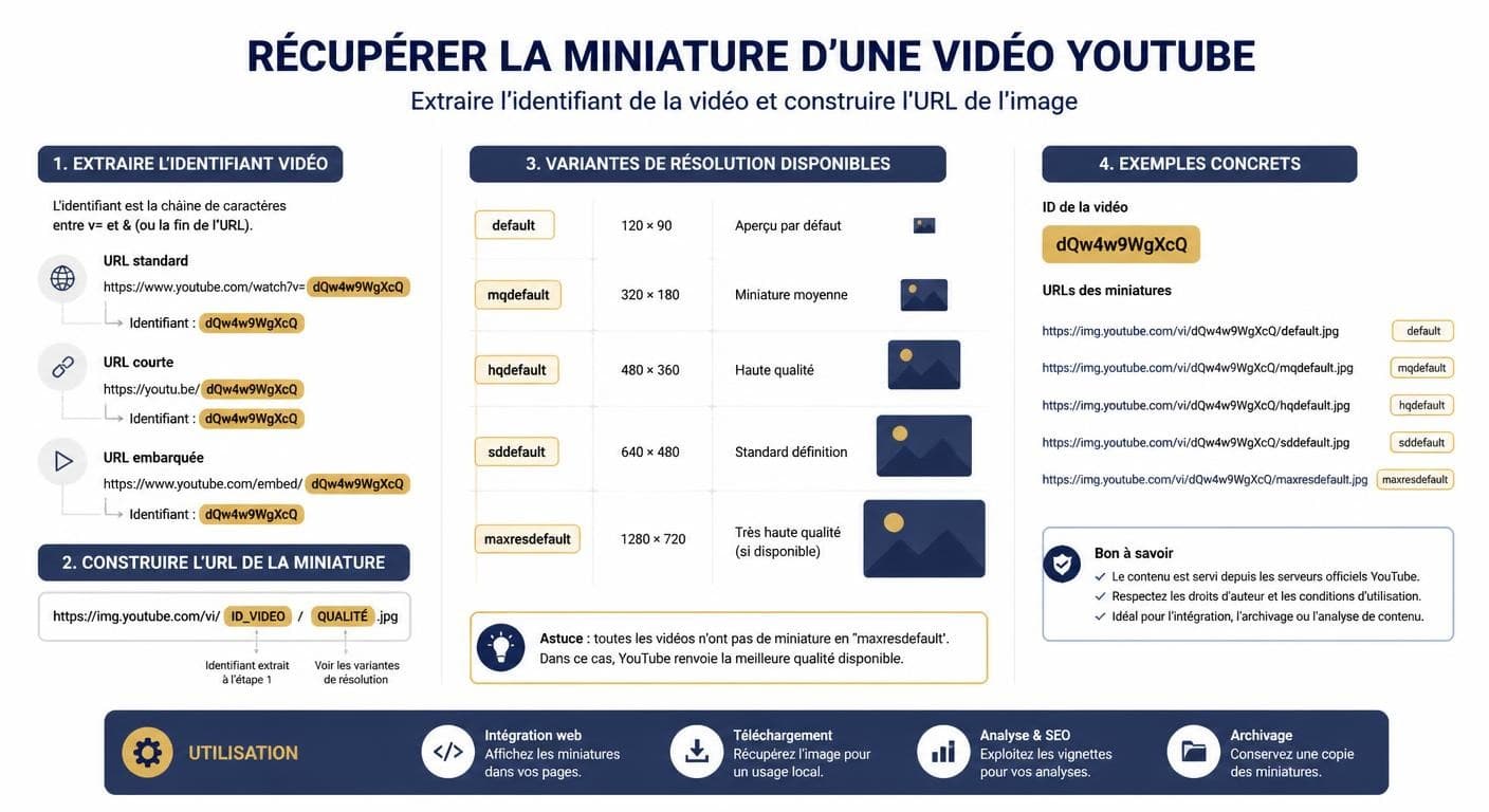 Infographie expliquant comment télécharger la miniature d'une vidéo YouTube