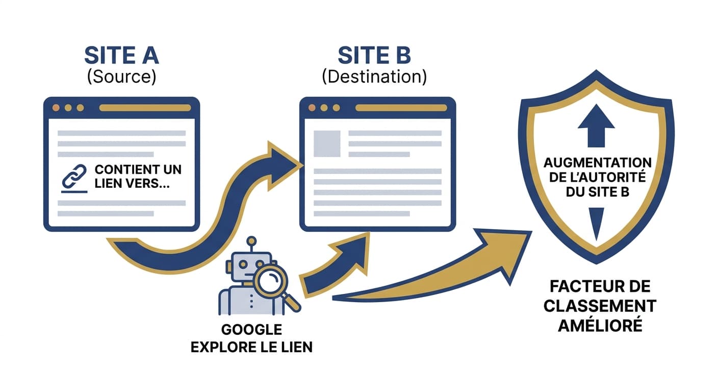 Schéma explicatif du fonctionnement d'un backlink entre deux sites web
