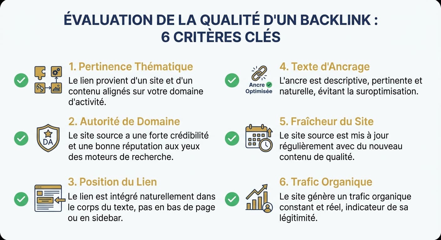 Checklist des 6 critères pour évaluer la qualité d'un backlink