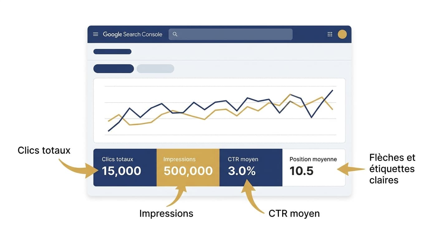 Infographie décryptant le tableau de bord Google Search Console