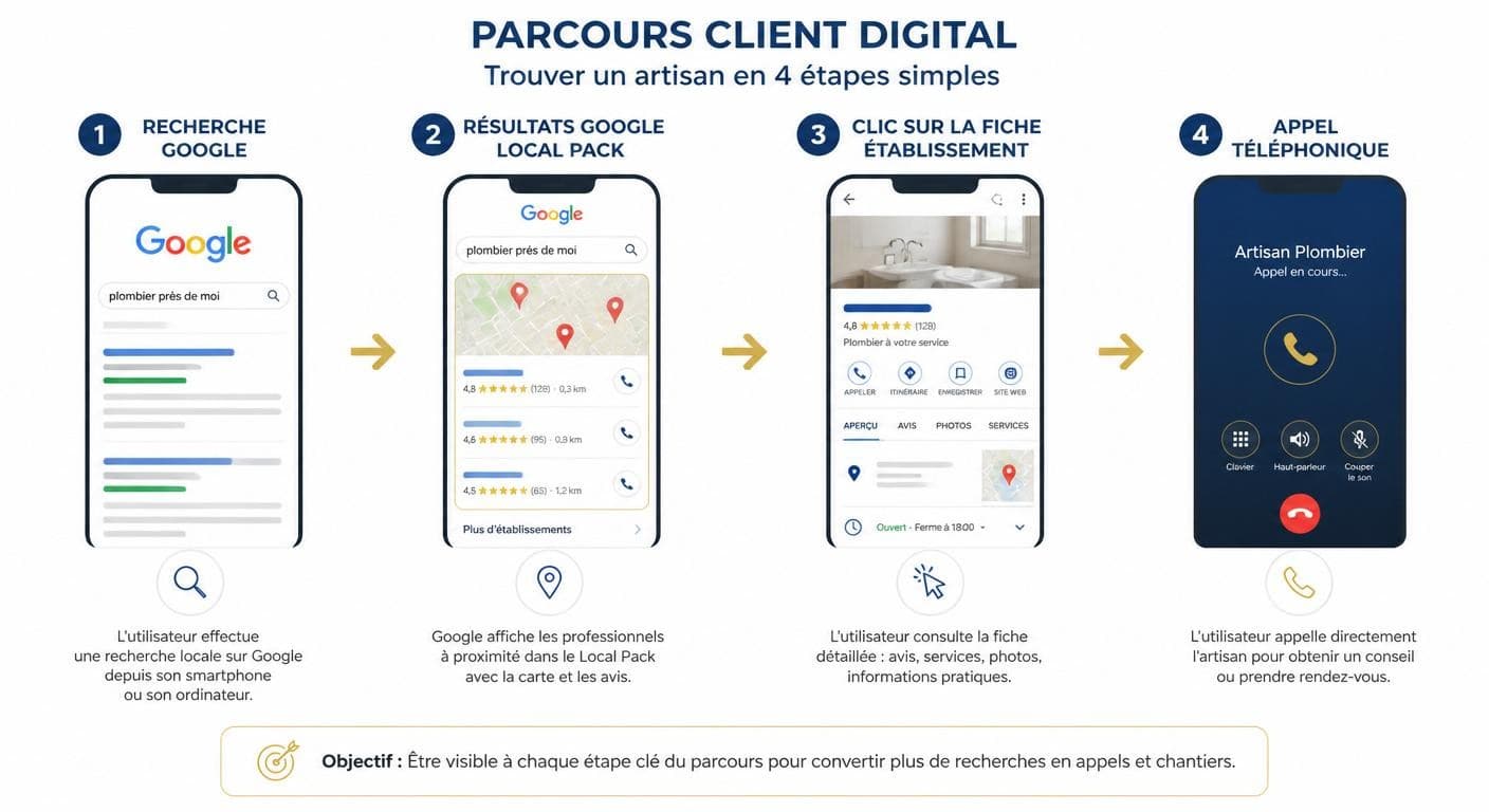 Parcours d'un client qui cherche un artisan sur Google