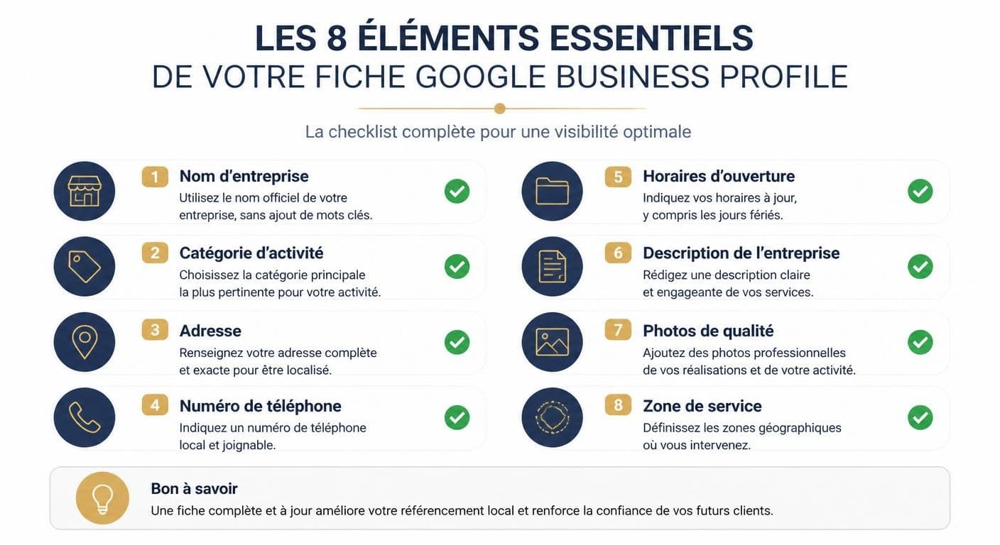 Checklist des 8 éléments à remplir sur sa fiche Google Business Profile artisan
