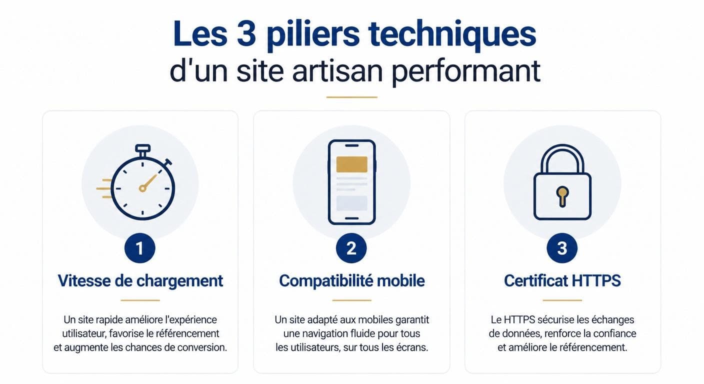 Les 3 piliers techniques d'un site artisan : vitesse, mobile, sécurité