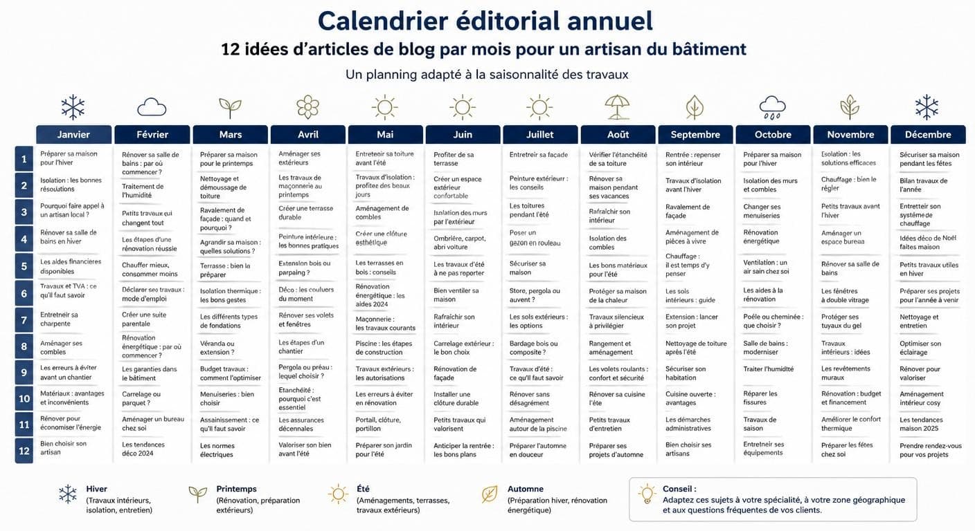 Calendrier éditorial annuel pour le blog d un artisan du bâtiment