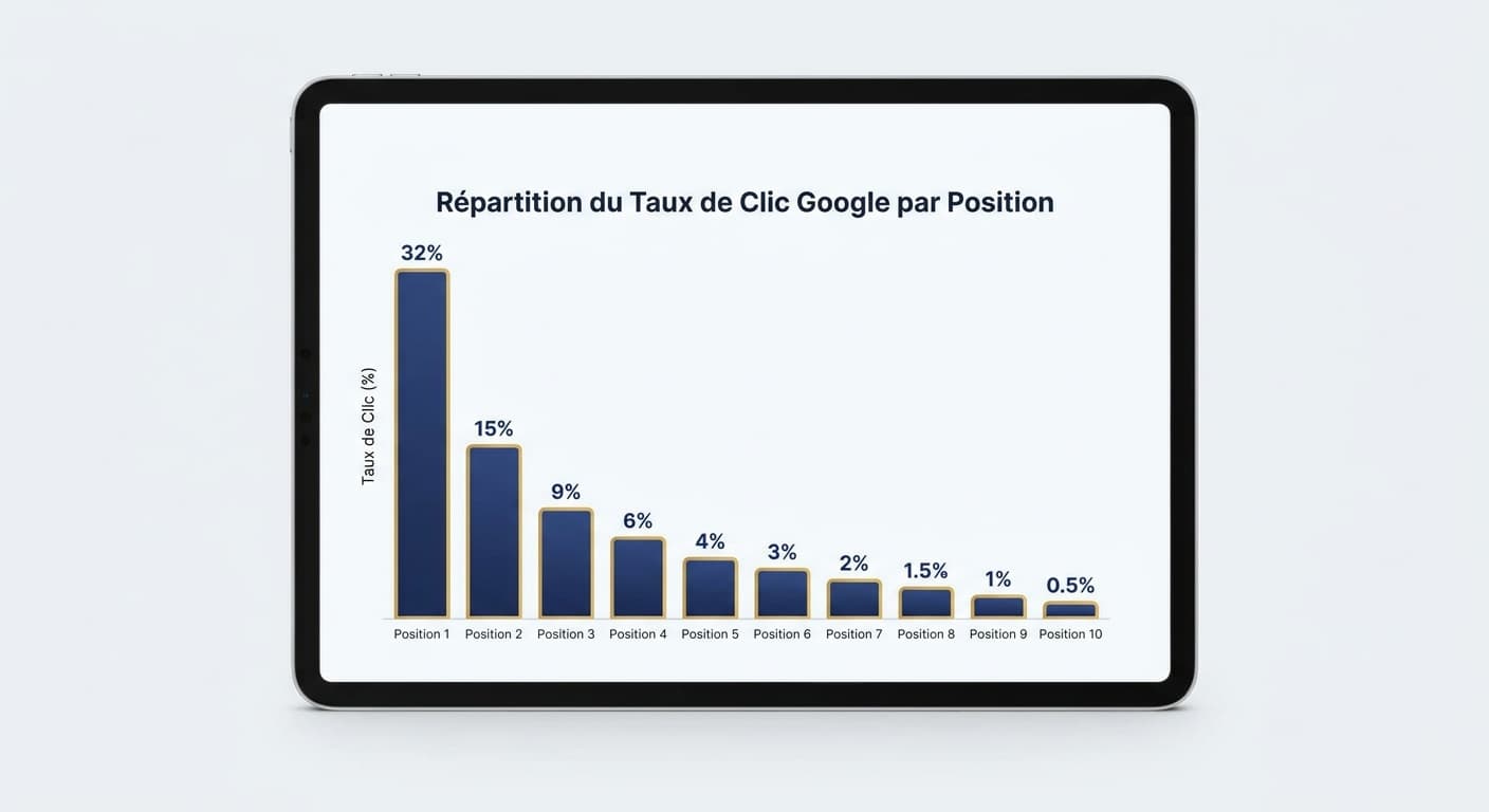 Infographie de la répartition du taux de clic par position dans Google