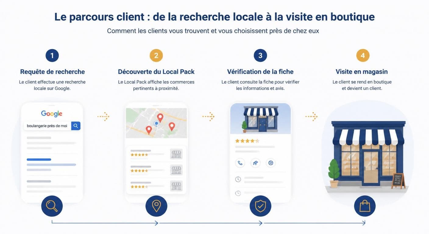 Infographie du parcours client de la recherche Google à la visite en boutique