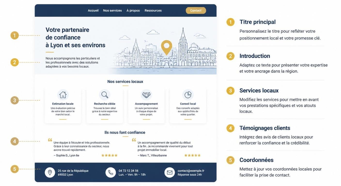 Les cinq zones locales à personnaliser sur une page de franchise