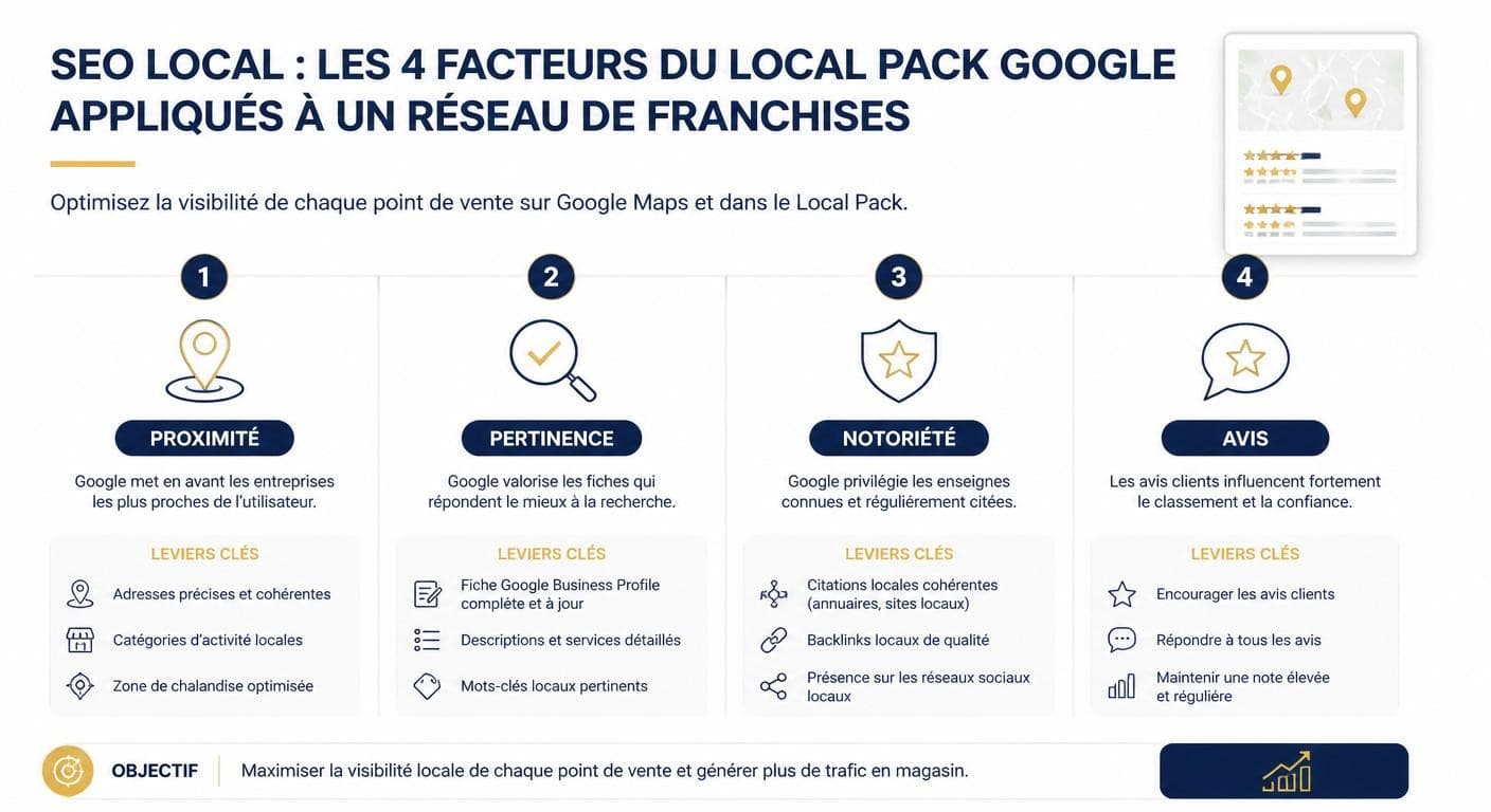 Les 4 facteurs du référencement local appliqués à un réseau de franchises