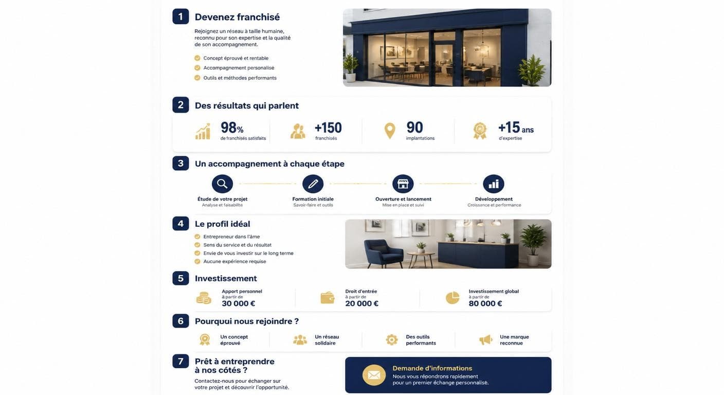 Structure en 7 blocs d'une page locale de franchise