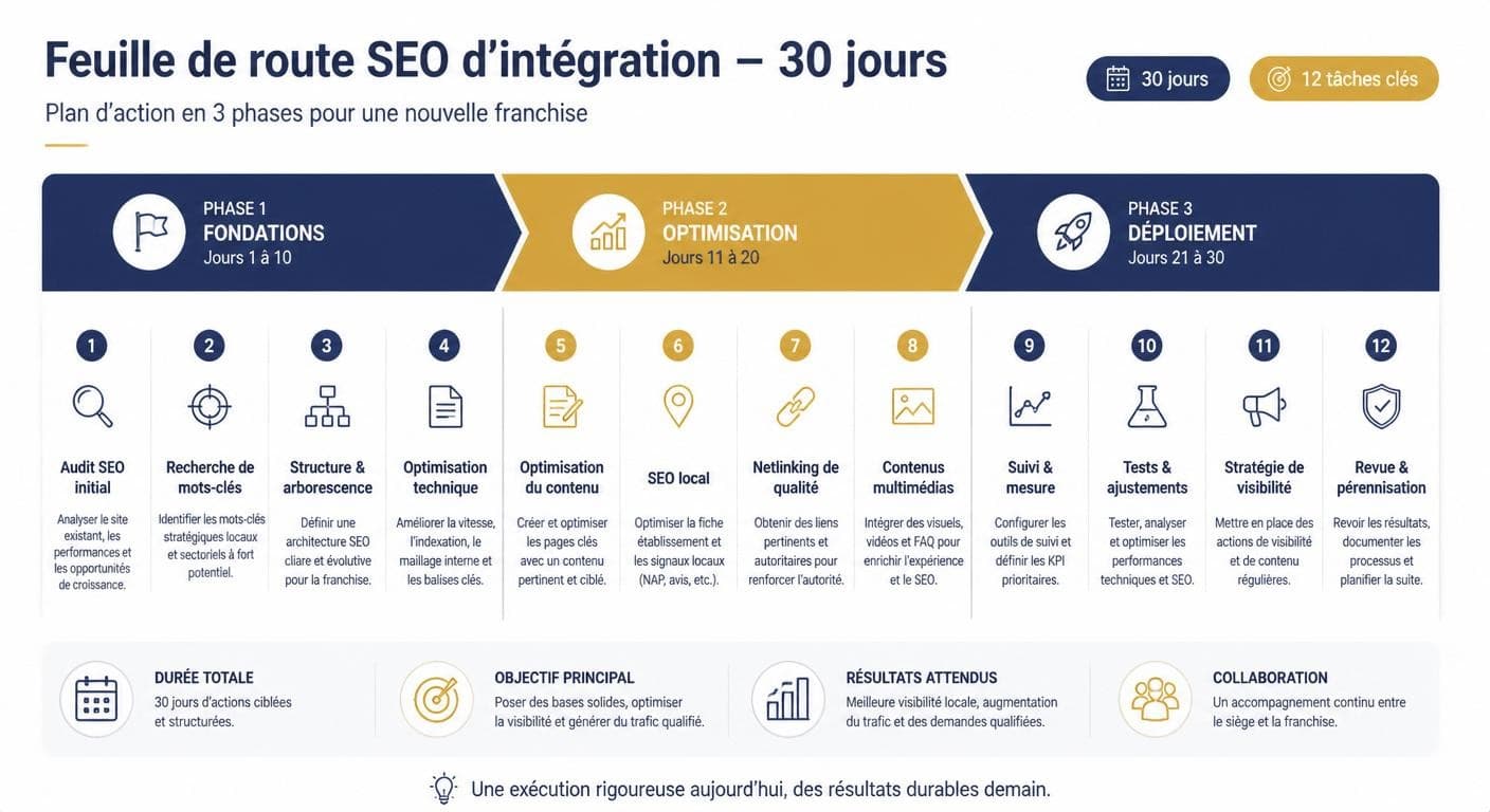 Rétroplanning SEO d'ouverture d'une franchise en 30 jours