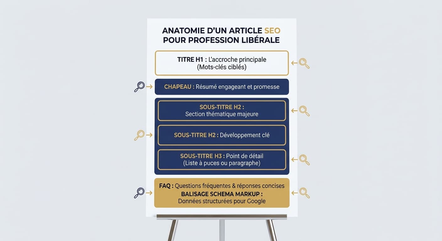 Infographie anatomie d'un article SEO conforme pour profession libérale