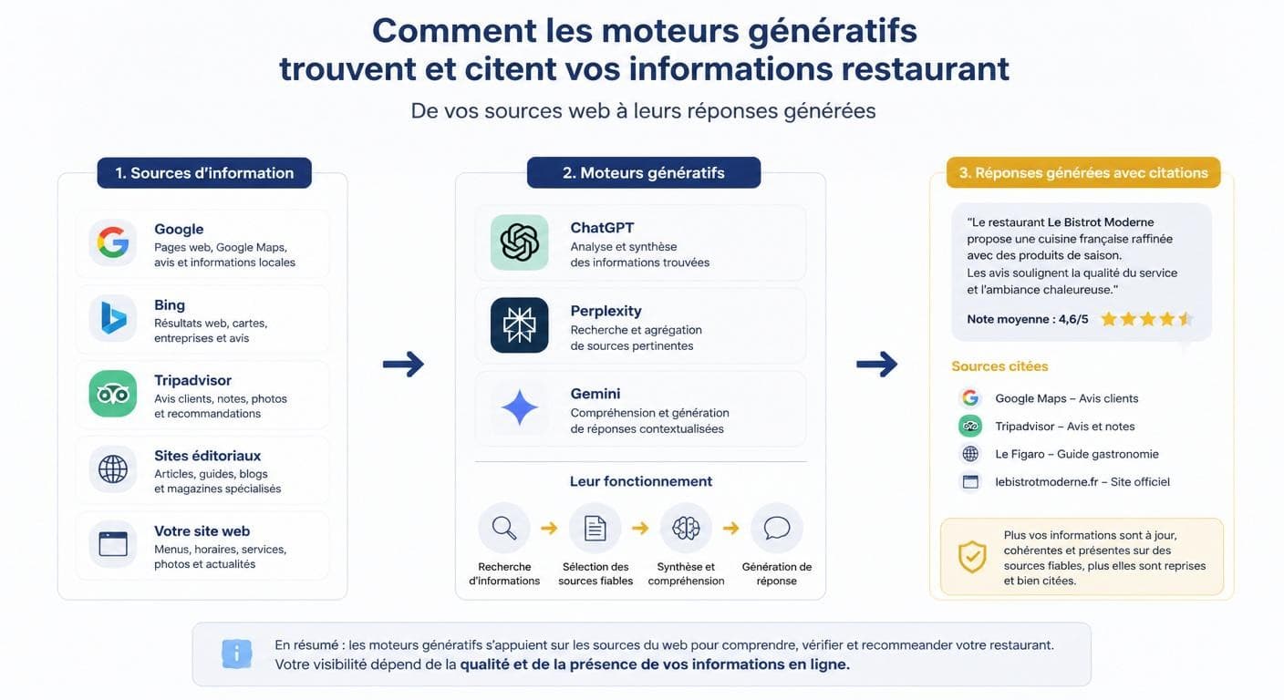 Schéma des sources utilisées par les IA pour citer un restaurant
