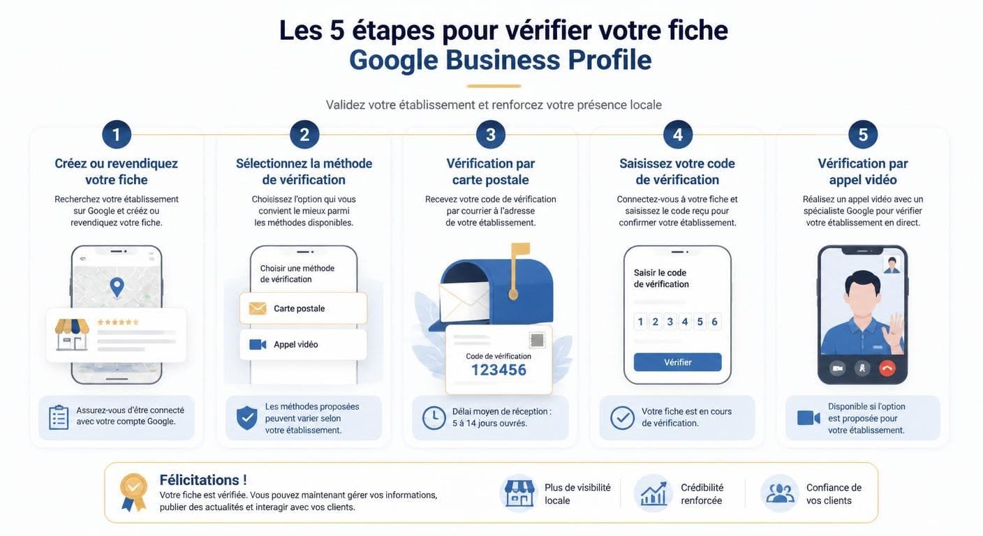 Étapes de revendication et vérification d'une fiche Google Business Profile