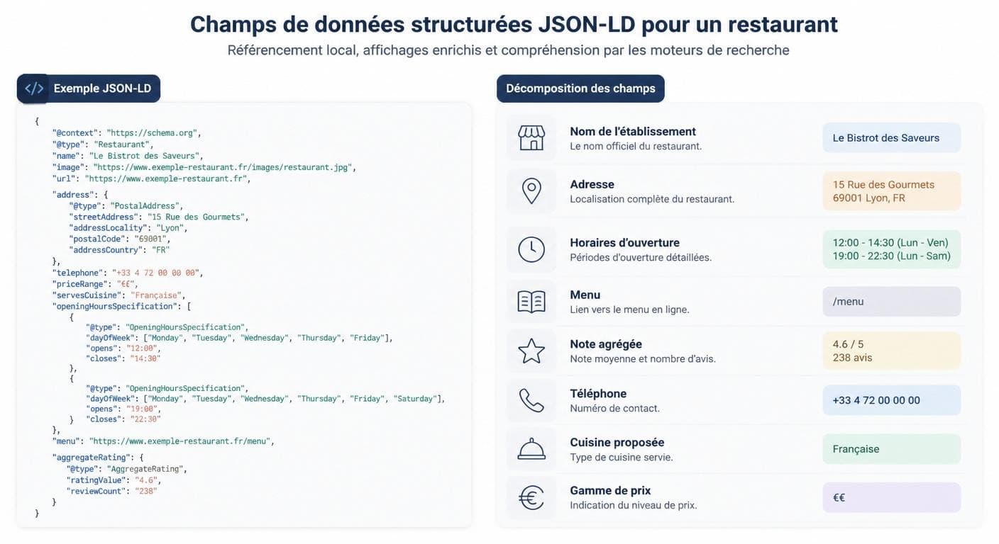 Schéma des données structurées schema.org Restaurant en JSON-LD