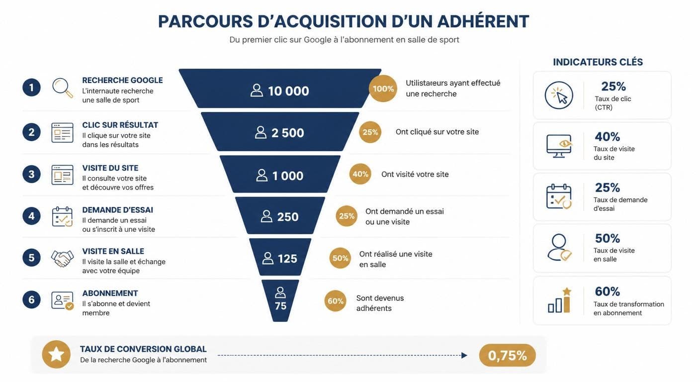 Parcours d'acquisition d'un adhérent de salle de sport via Google
