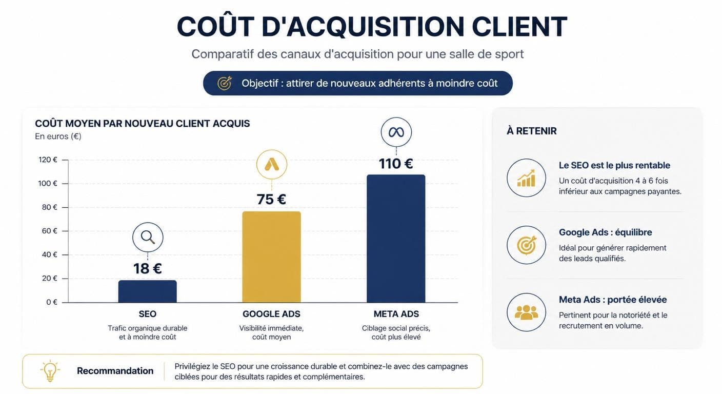 Comparaison du coût d'acquisition par adhérent selon les canaux