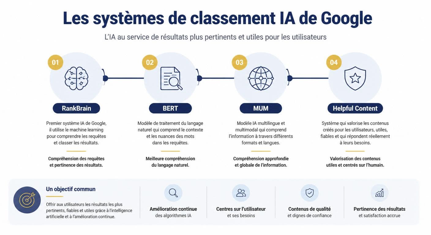 Schéma des systèmes d'intelligence artificielle utilisés par Google pour classer les sites