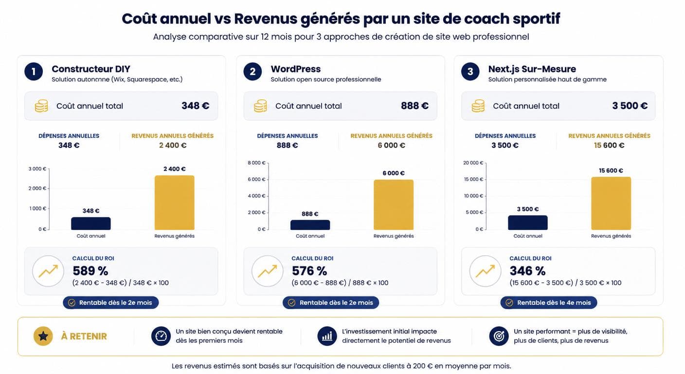 Comparaison du coût annuel et du retour sur investissement d'un site coach sportif