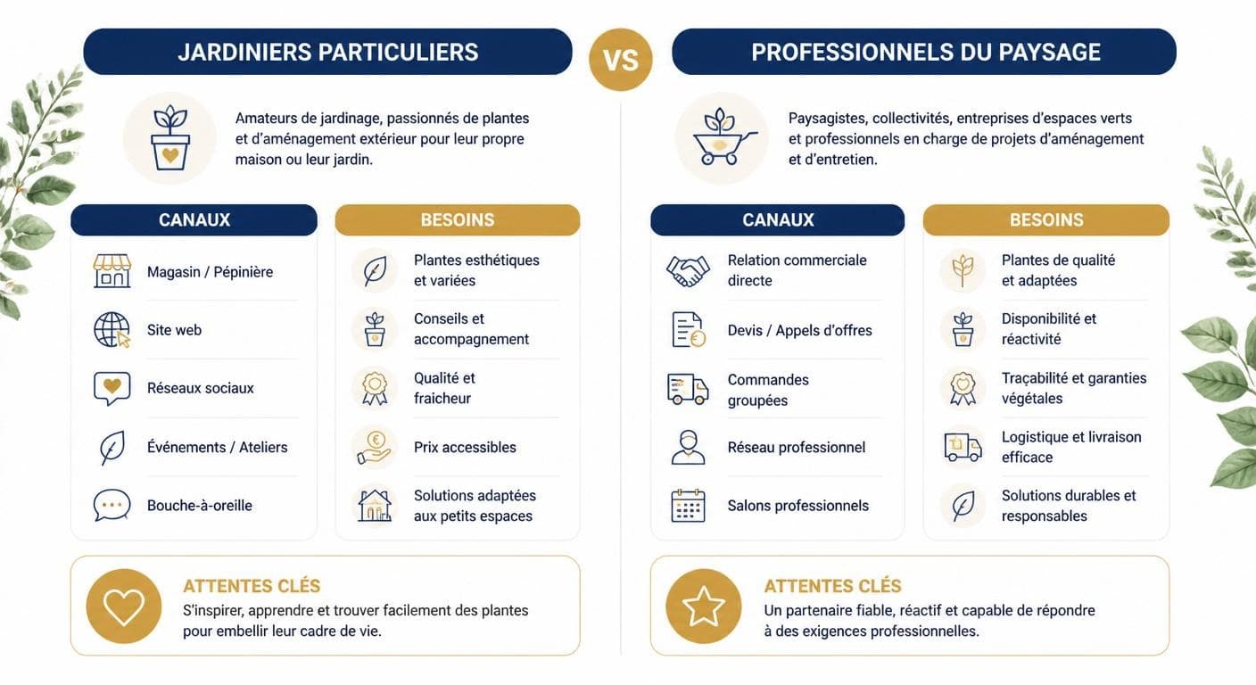 Comparatif des deux clientèles d'une pépinière : particuliers et professionnels paysagistes