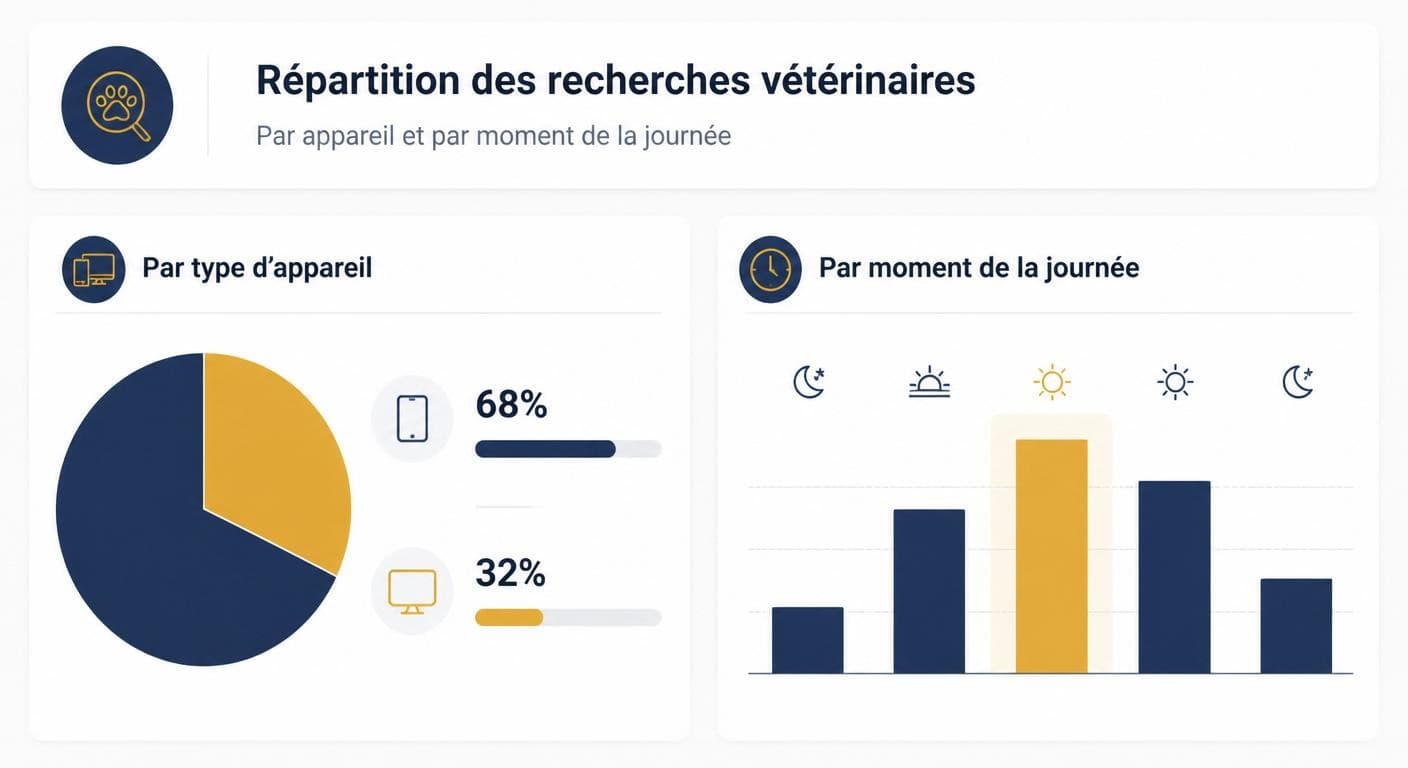 Répartition des requêtes vétérinaires par device et moment de la journée