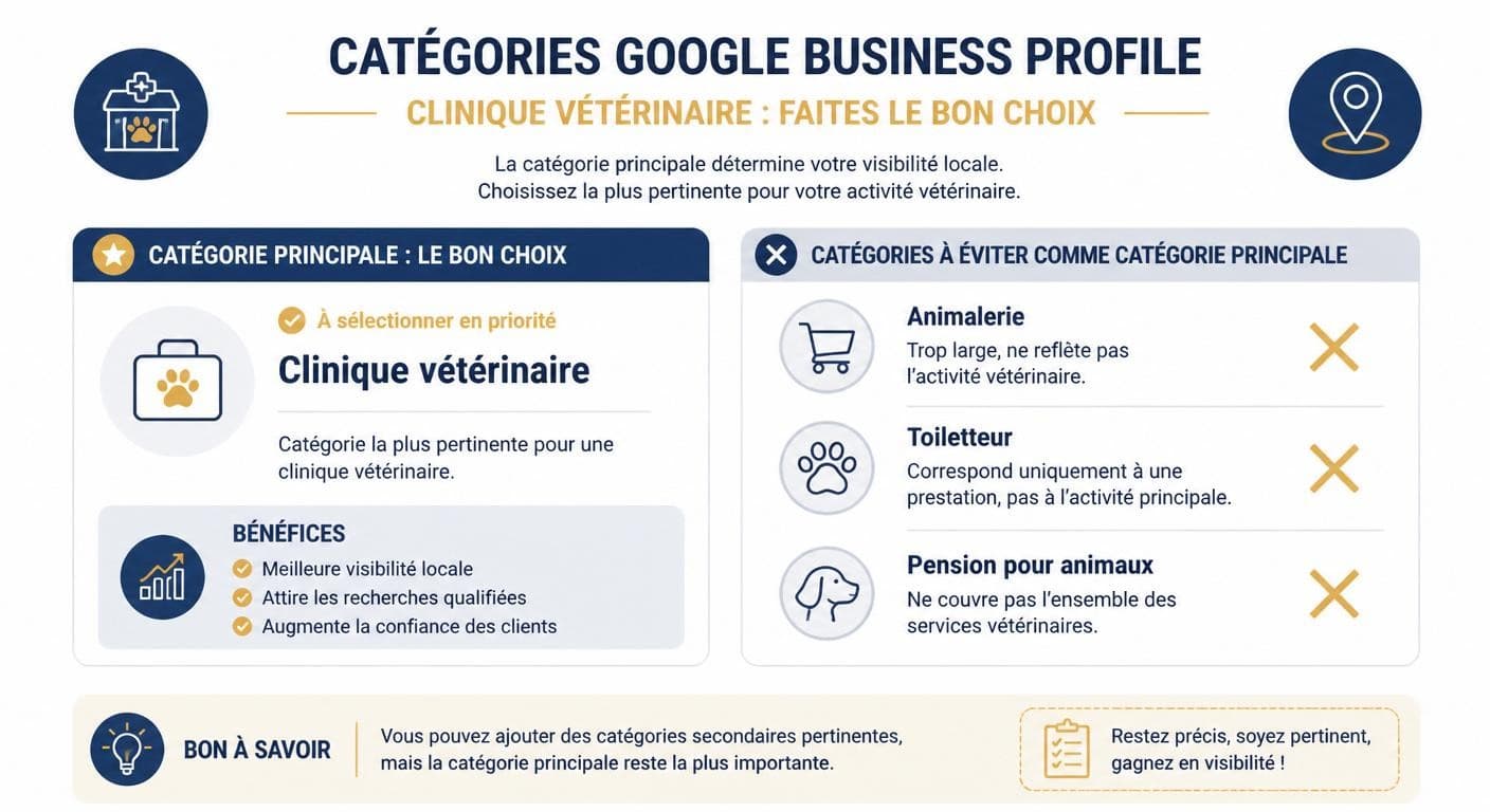 Sélection optimale des catégories Google Business Profile pour une clinique vétérinaire