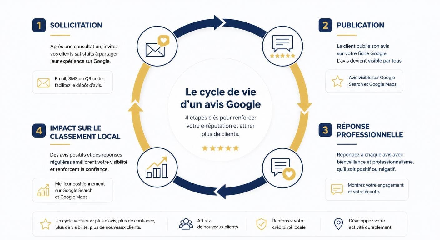 Cycle de vie d'un avis Google et son impact sur le référencement vétérinaire