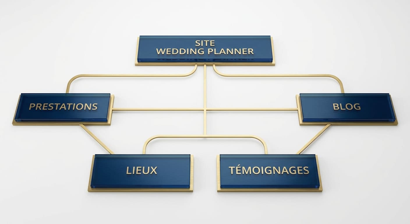Schéma de l'architecture optimale d'un site de wedding planner organisée en silos thématiques