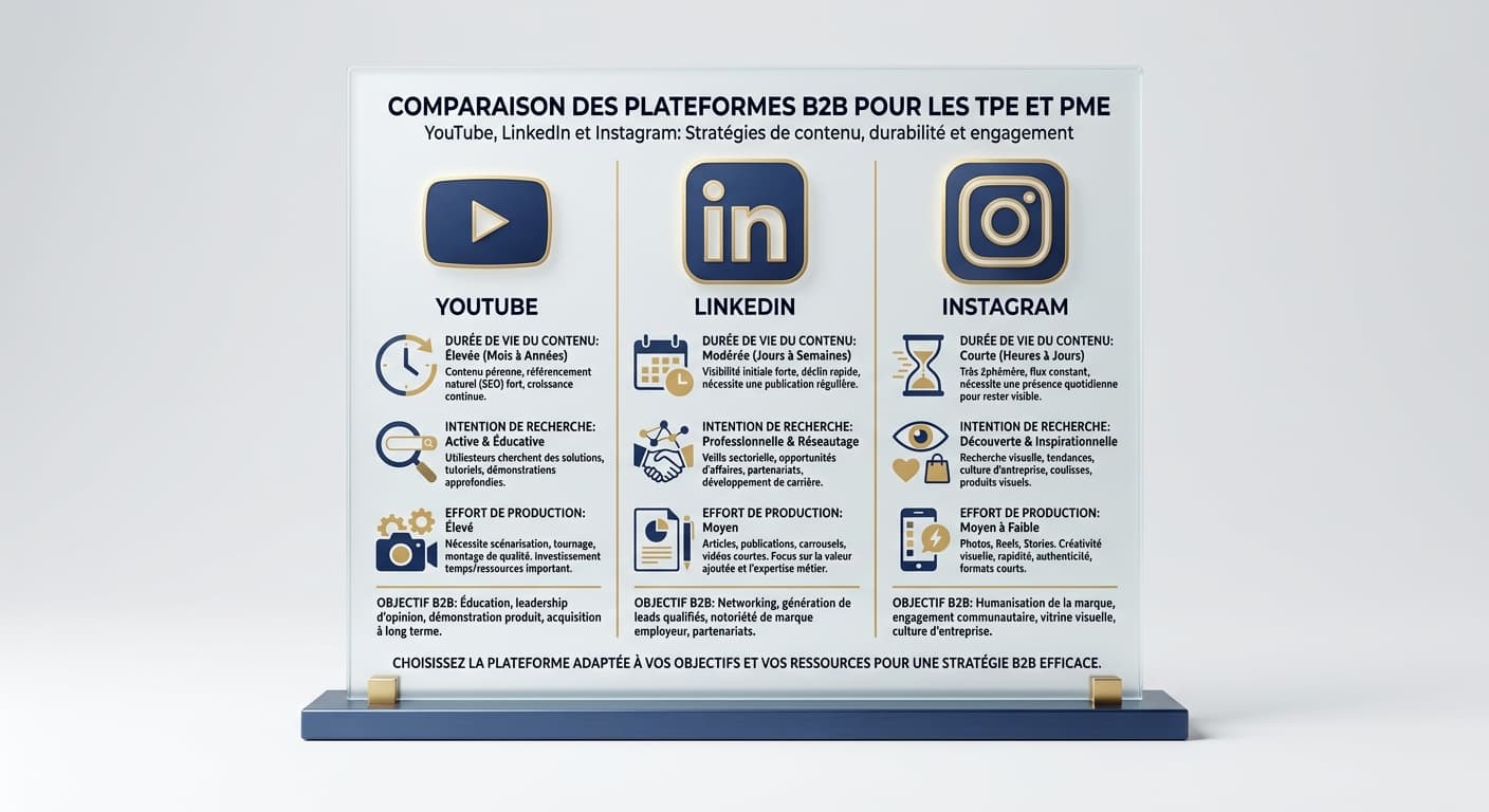 Infographie comparant YouTube, LinkedIn et Instagram pour les petites entreprises